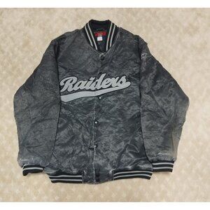 Vintage Reebok Men's XL Raiders Gridiron Classic Bomber Jacket Gray Distressed